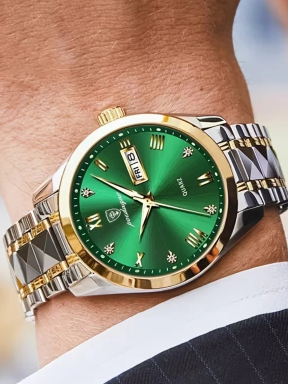 POEDAGAR Leisure Trend Quartz Watch Luminous Calendar Men's Watch Green Dial new